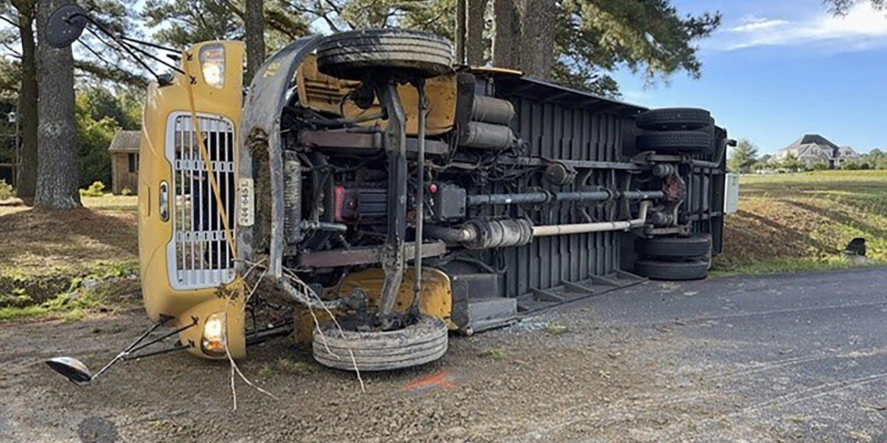 Virginia school bus driver and 12 children hurt after bus overturns, officials say