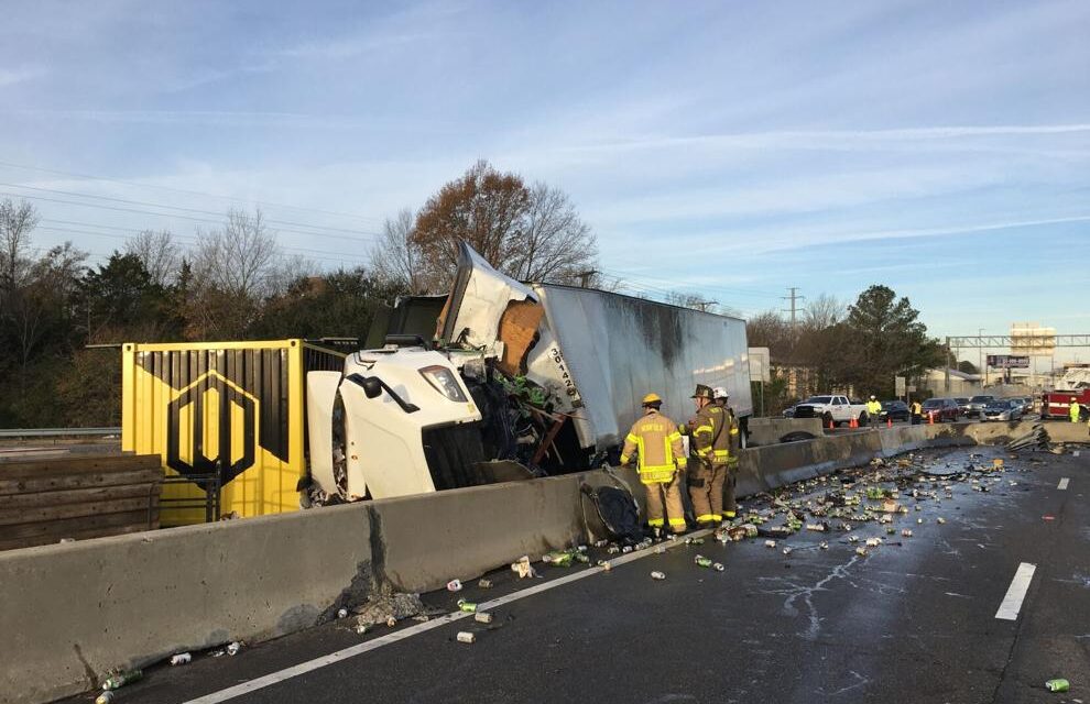 Truck crashes on I-64 in Norfolk, spills Pepsi cans onto roadway