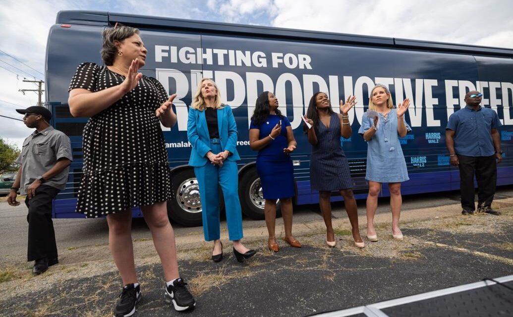 Harris backers stress reproductive rights as bus tour stops in Richmond