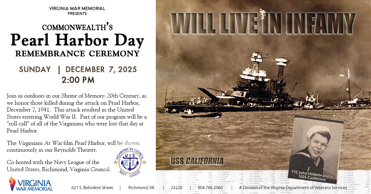 2025 Commonwealth’s Pearl Harbor Day Remgarembrance Ceremony at Virginia War Memorial