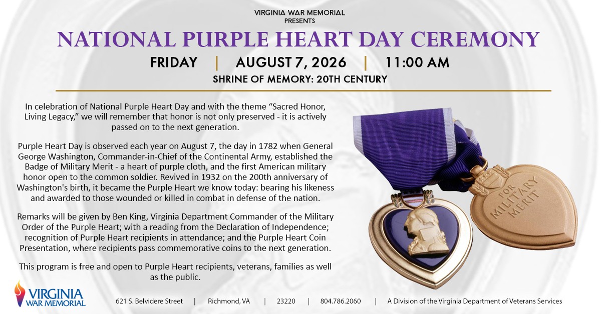 Purple Heart Day Ceremony at Virginia War Memorial